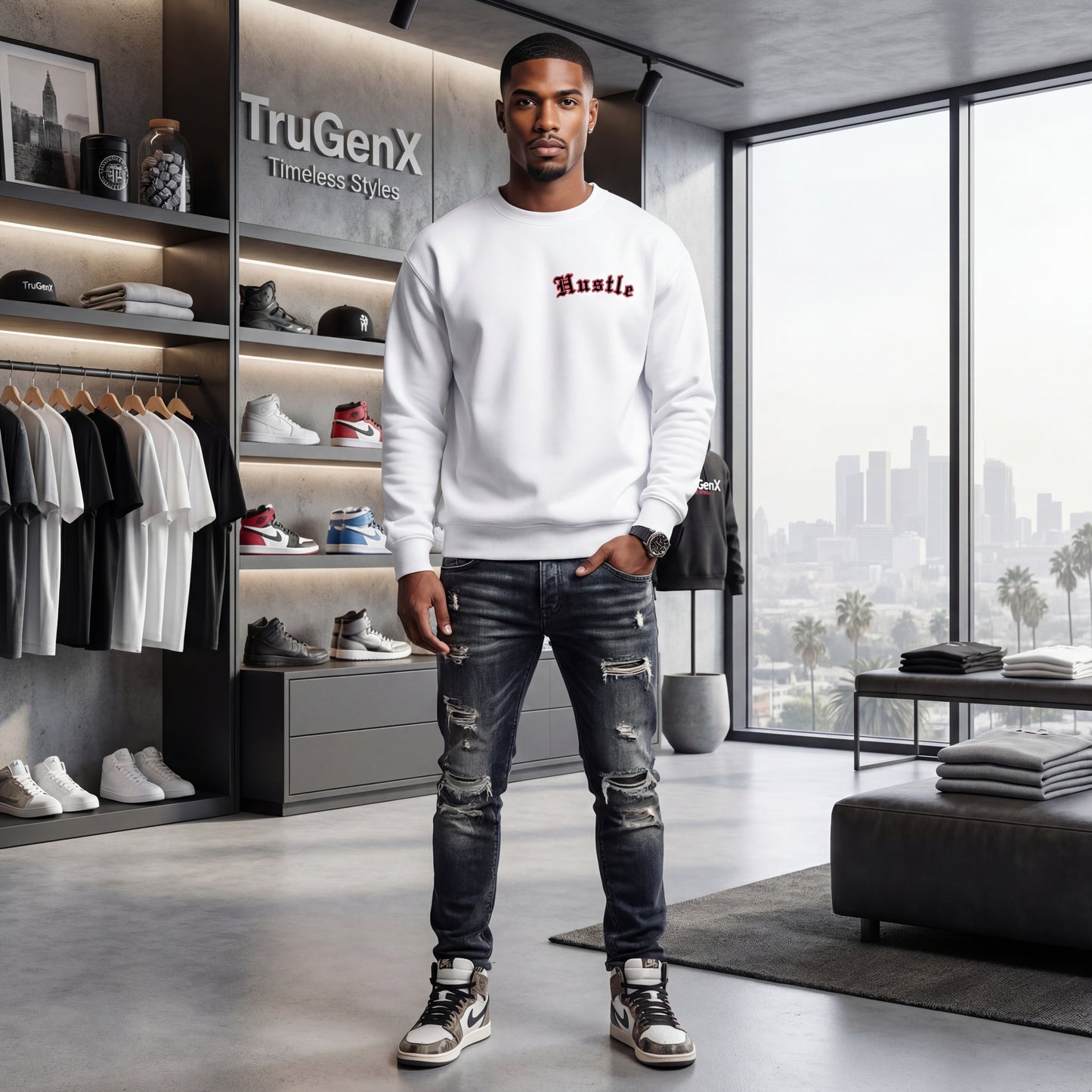Timeless Hustler White Crewneck