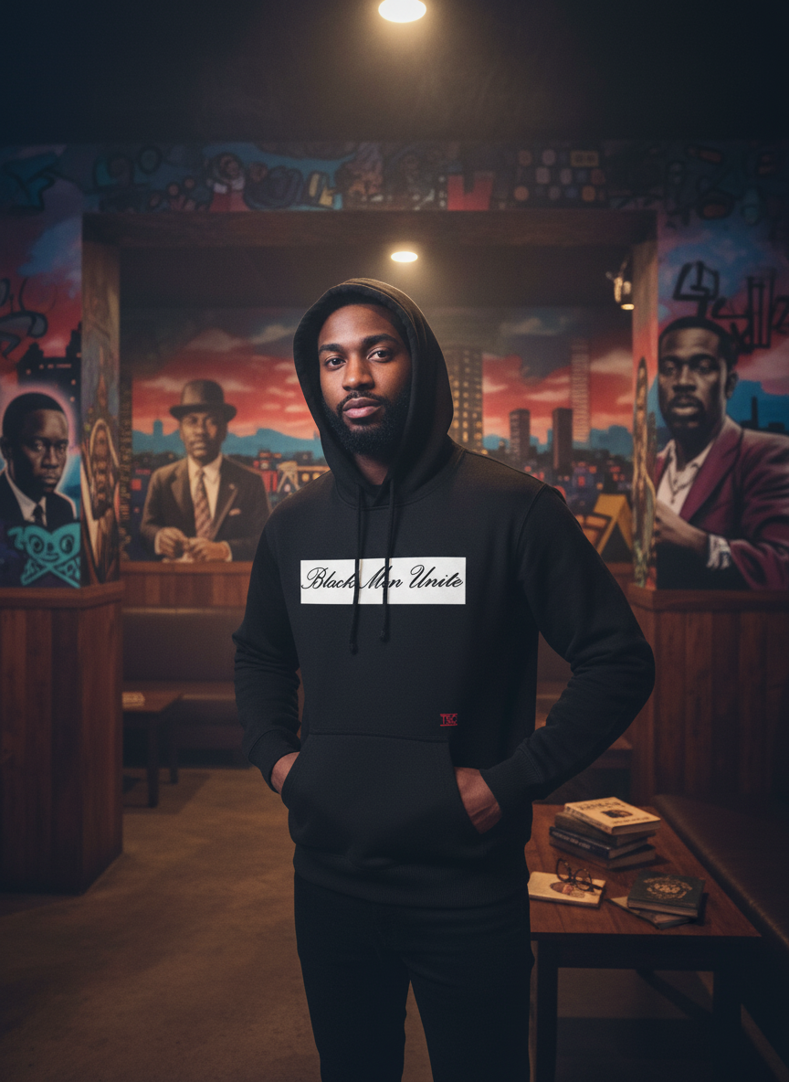 Black Men Unite Premium Black Hoodie – 12oz Heavyweight Streetwear