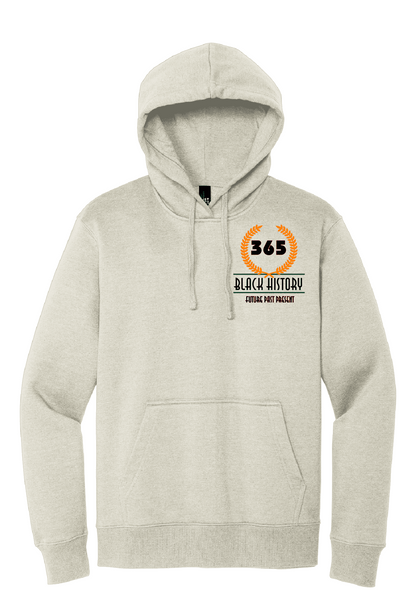 Beige hoodie with '365 Black History' logo on a white background