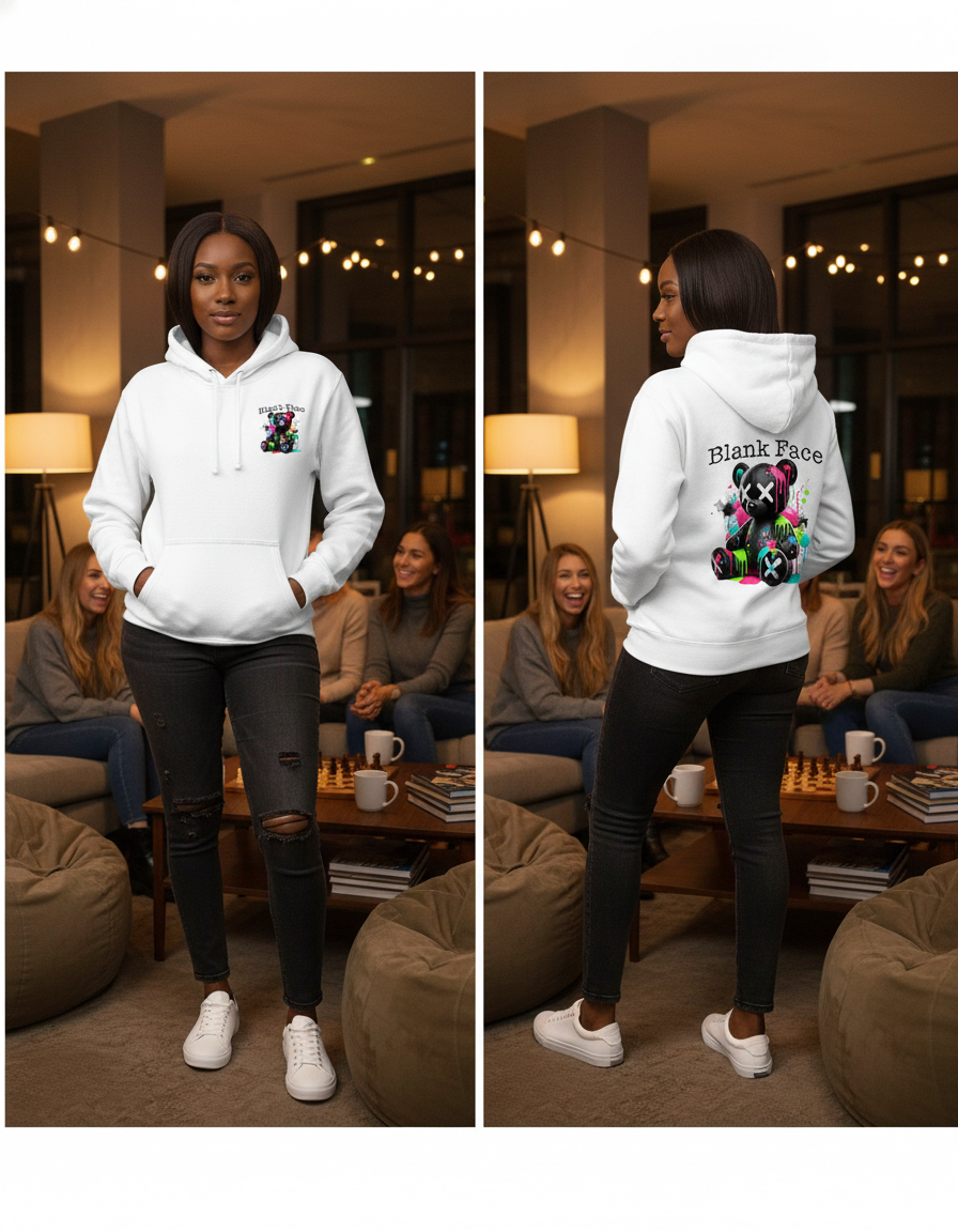 White Blank Face Bear Hoodie – Heavyweight Streetwear