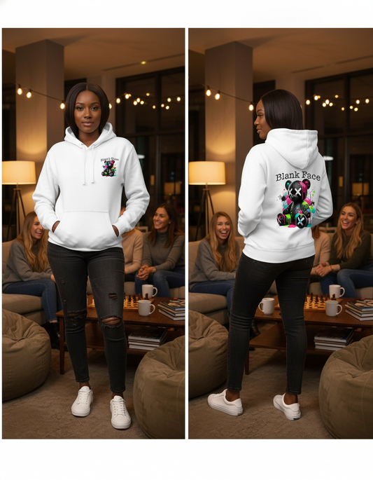 White Blank Face Bear Hoodie – Heavyweight Streetwear