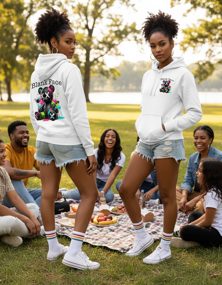 White Blank Face Bear Hoodie – Heavyweight Streetwear