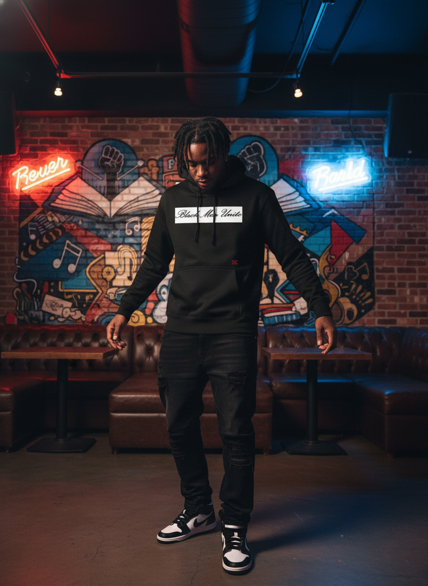 Black Men Unite Premium Black Hoodie – 12oz Heavyweight Streetwear